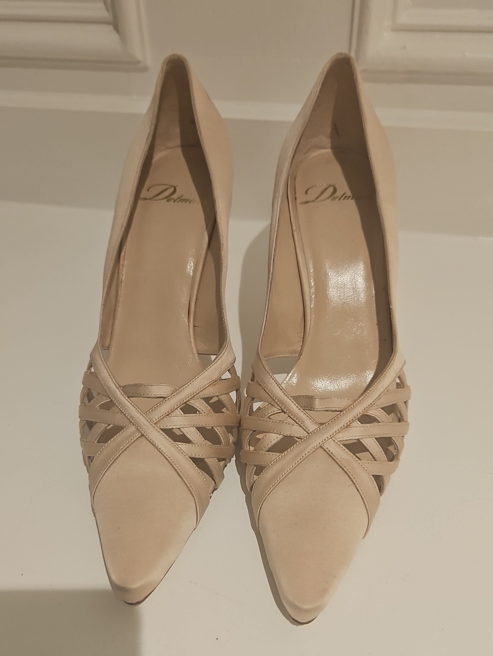 Delman Beige Pointed Toe Strappy Pumps - 7M